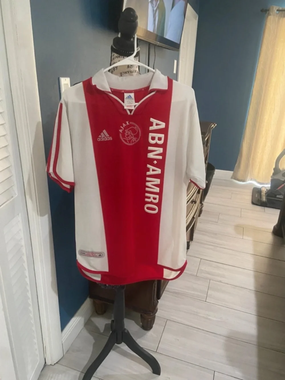 adidas Red & White Ajax Soccer Jersey with ABN AMRO Chest Print 2,000. Vintage .
